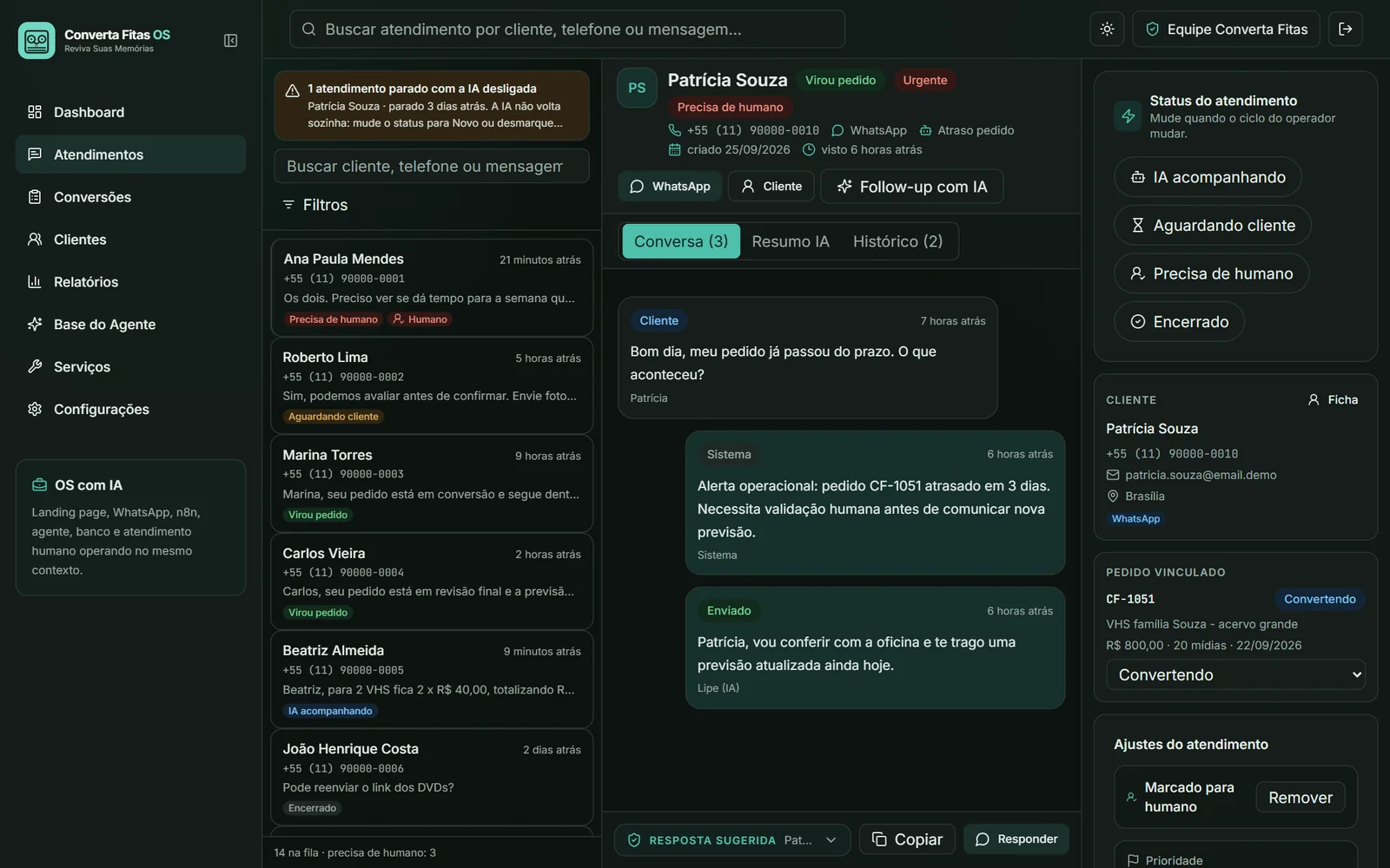 Captura da interface do projeto Converta Fitas: atendimento com IA no WhatsApp