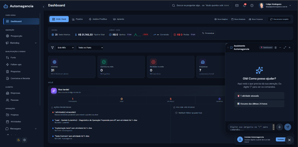 Captura da interface do projeto CRM Operacional com IA