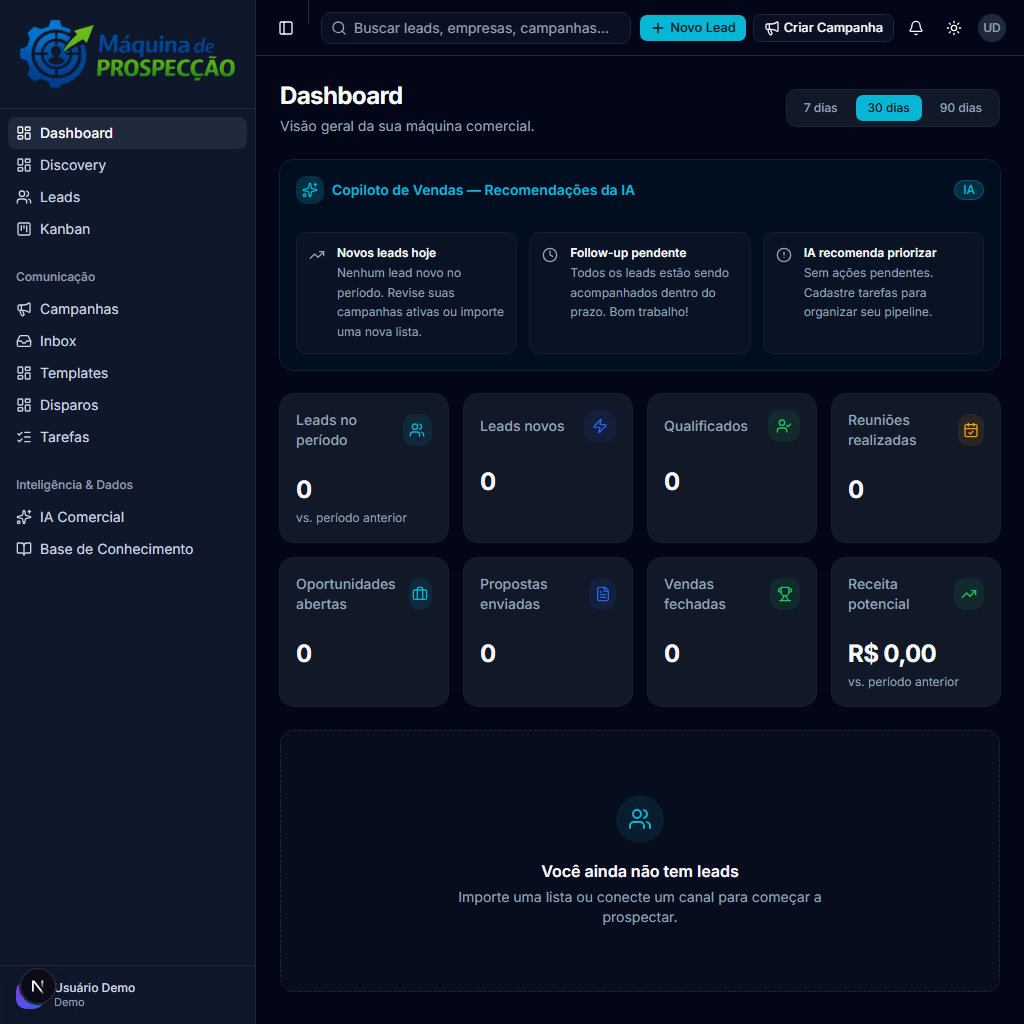 Captura da interface do projeto Máquina de Prospecção